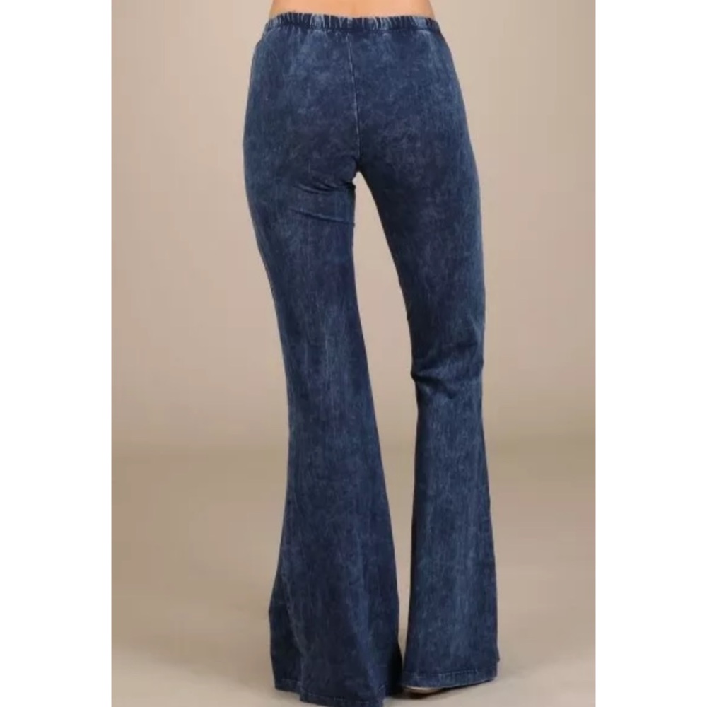 Electric Blue Boho Mineral Wash Flared Pants - Picture 4 of 6
